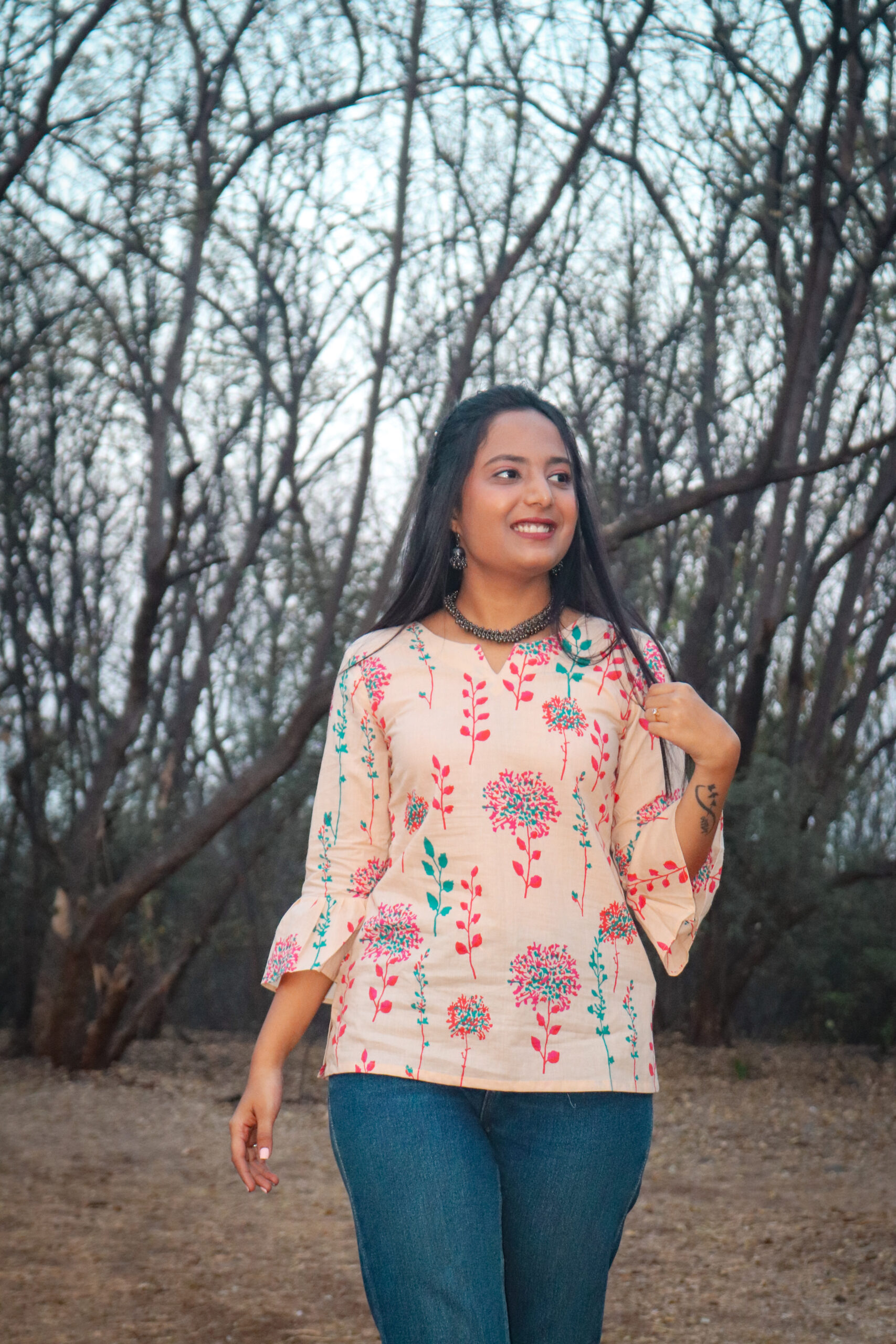 SAATHI Full Sleeves Cream Colour Short Kurti - Image 3