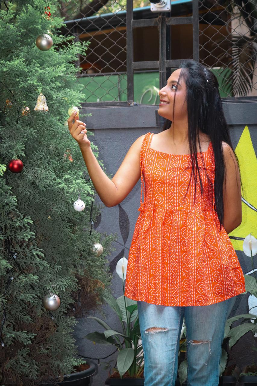 WhatsApp Image 2025-01-23 at 11.38.32 PM Orange bandhni short kurti, short kurti, bandhni kurti