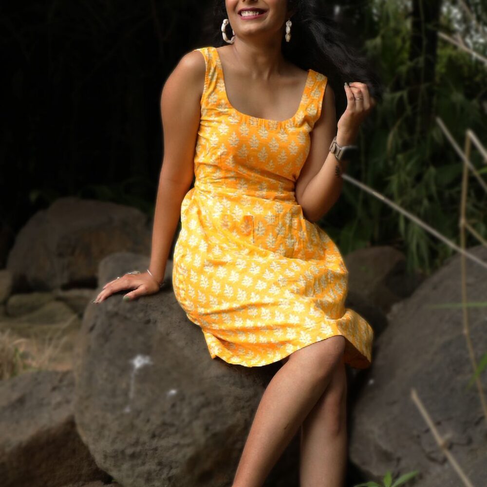 Yellow short dress, yellow short one piece, cotton yellow short dress, cotton short dress