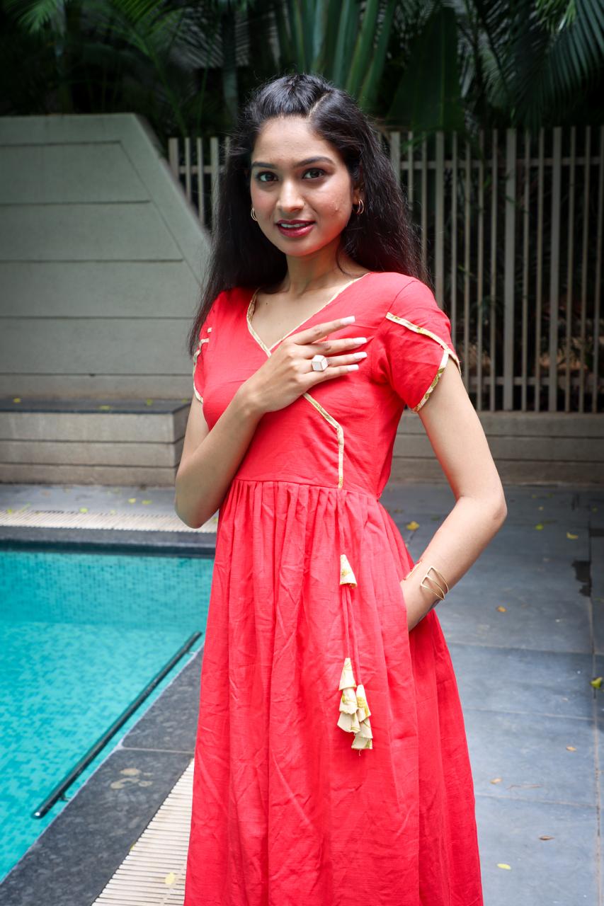 Red Long One piece, casual one piece, cotton one piece dress, long one piece