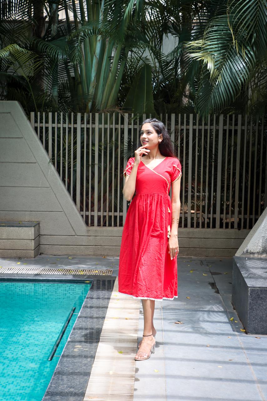 Red Long One piece, casual one piece, cotton one piece dress, long one piece